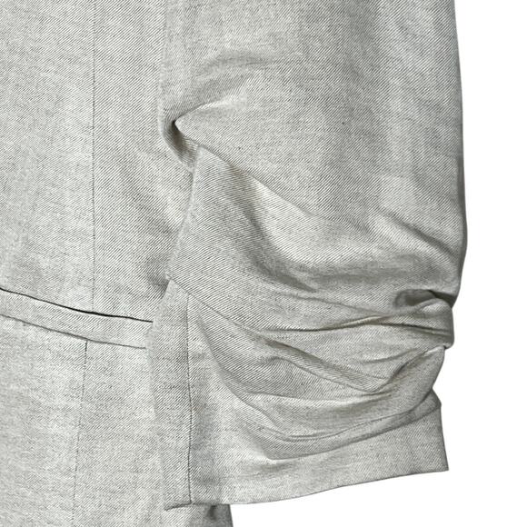 H&M Linen Blend Gathered Sleeve Open Front Blazer Jacket Women's Size 4 Beige - Picture 2 of 5